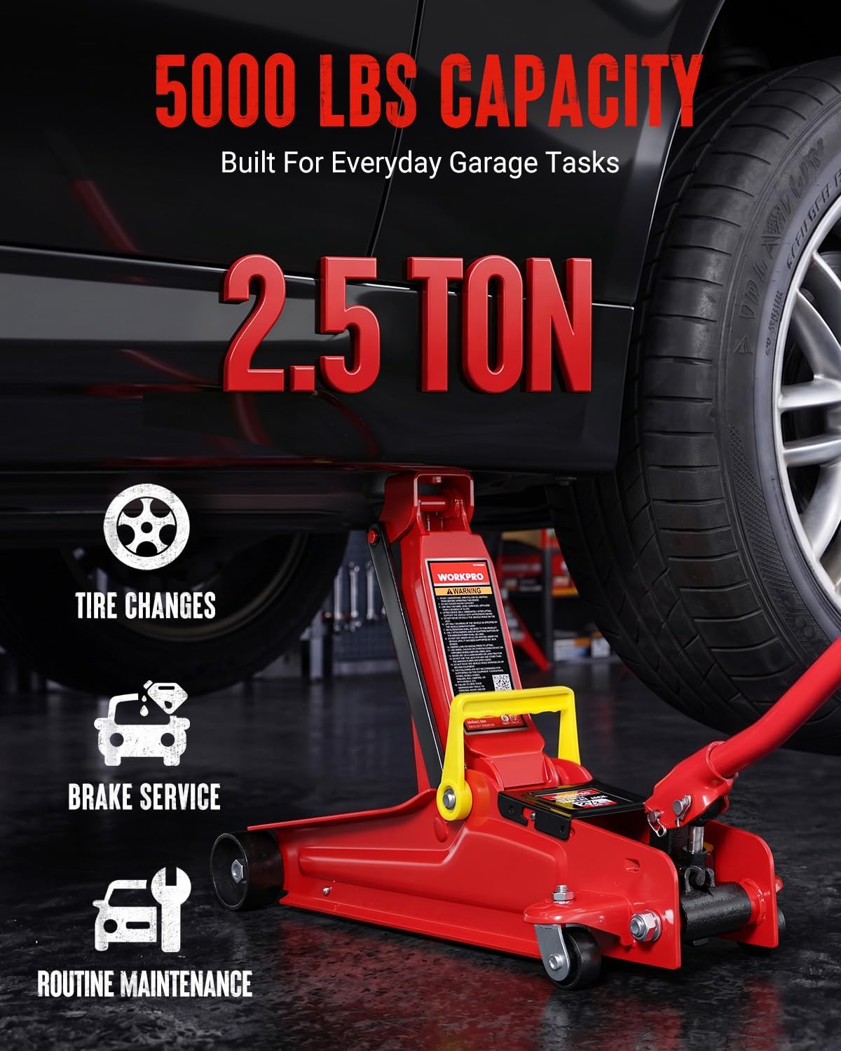 WORKPRO 2.5 Ton Hydraulic Trolley Floor Jack, heavy duty steel car jack with secure durable quality