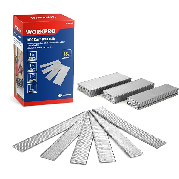 18 gauge brad nails box with gray galvanized nail strips, multiple length options