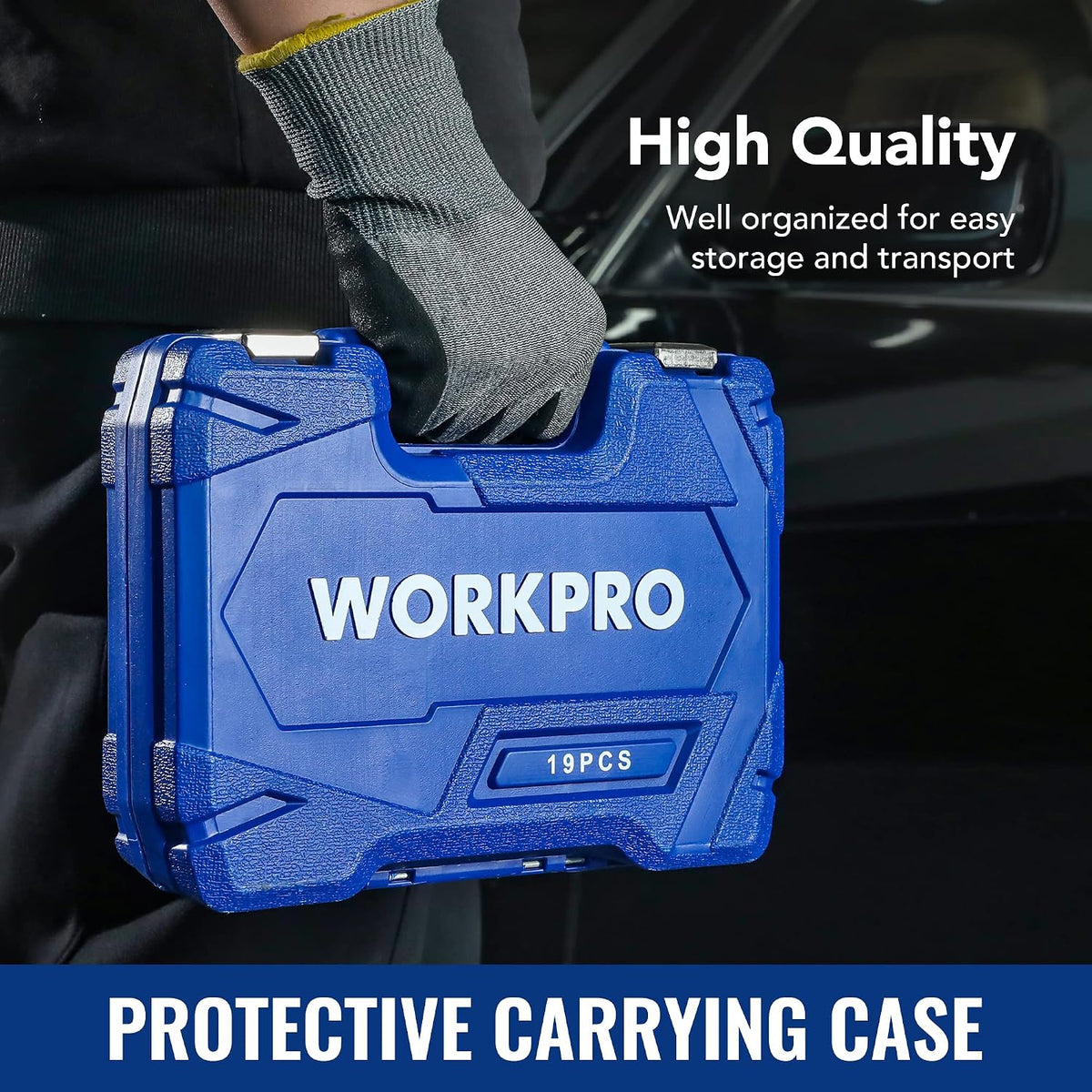 WORKPRO 19-Piece Drive Socket Extensions Set, Includes Socket Adapters, Extensions, Universal Joints and Sliding Bar T-handle Wrench, 1/4" 3/8” & 1/2” Drive, Premium Chrome Vanadium Steel