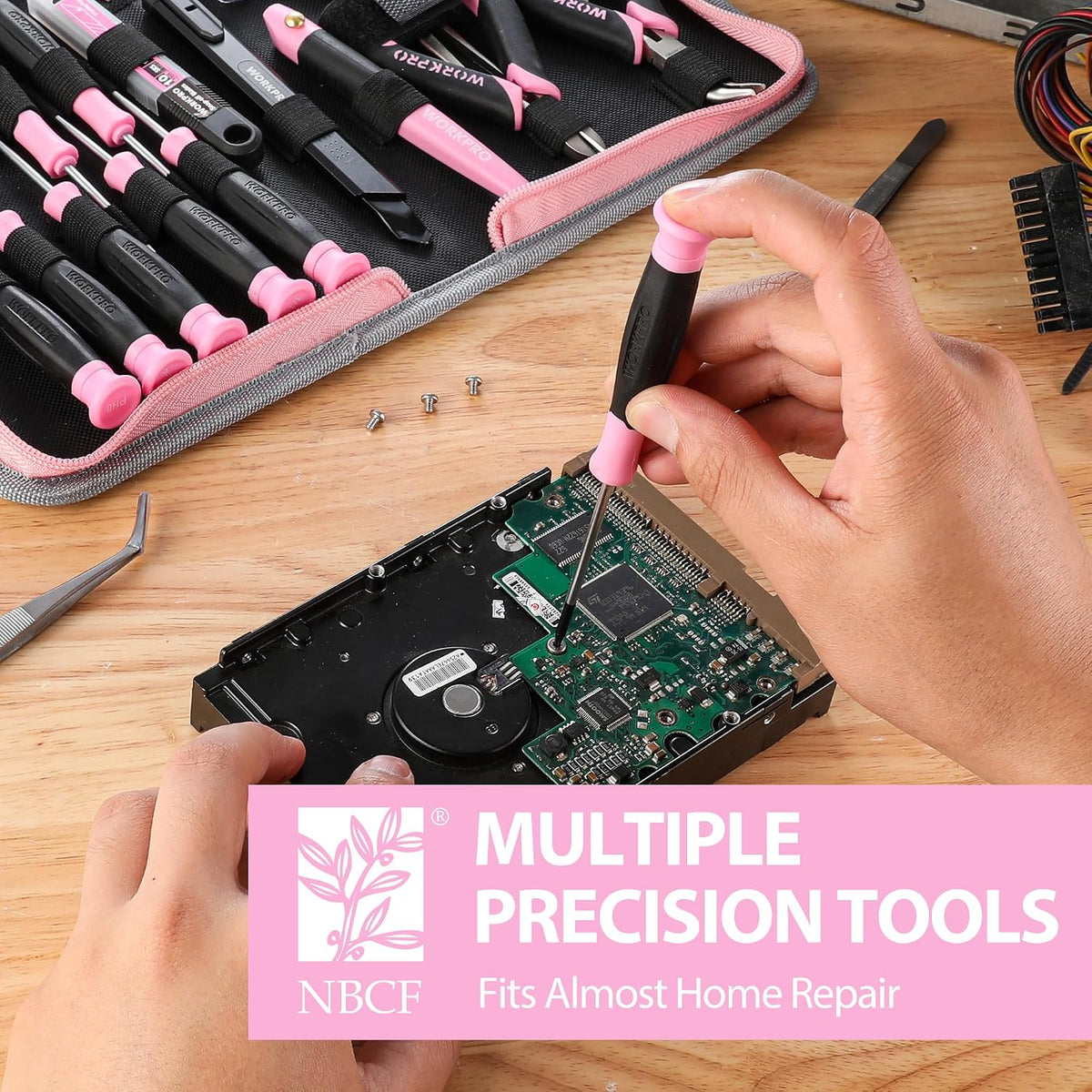 WORKPRO 33 Pcs precision repair tool set with pink handles, innovation quality and durable convenience
