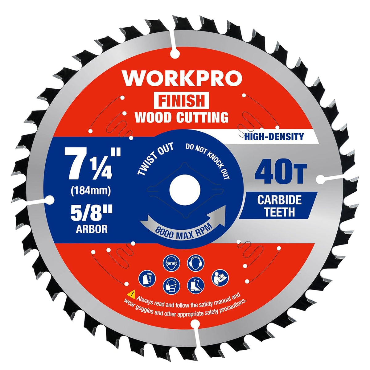 WORKPRO 7-1/4 in circular saw blade with 40T carbide teeth for finish wood cutting