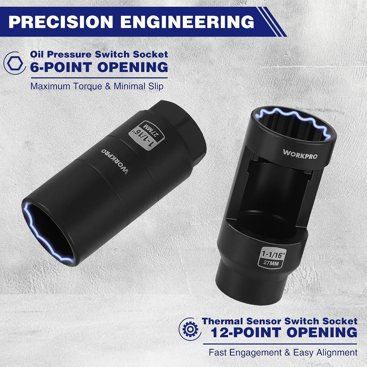 Black sensor switch sockets for oil pressure and thermal sensors, 12-point design
