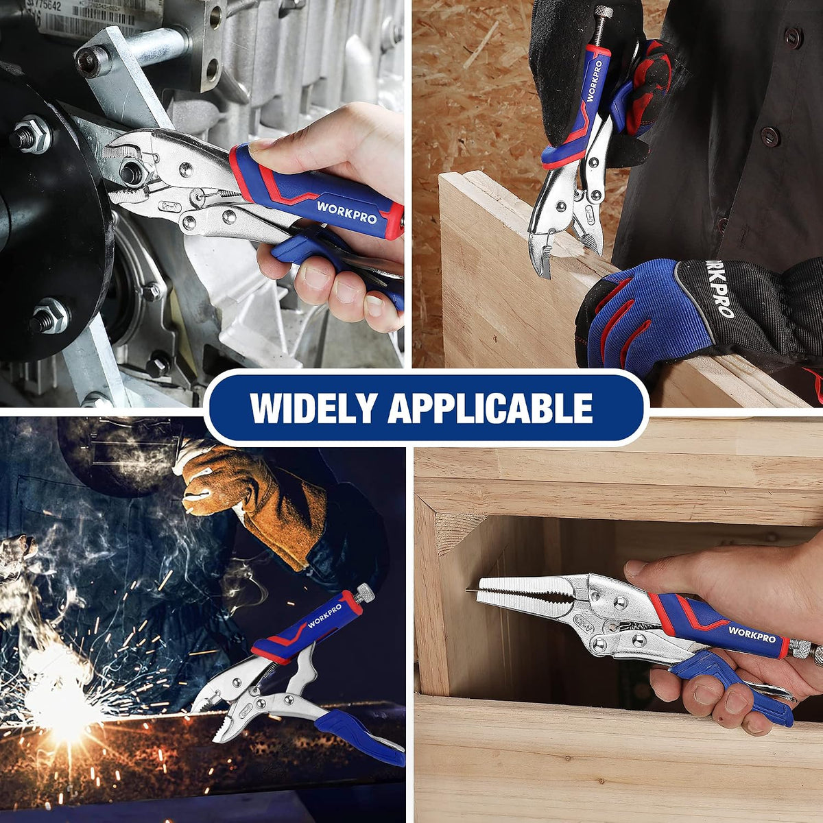 WORKPRO 2-piece Locking Pliers Set, CR-V Steel Locking Pliers, 7 Inch Curved Jaw Locking Plier and 6-1/2 Inch Long Nose Locking Plier, Quick Release, Fit for Clamping Twisting Welding