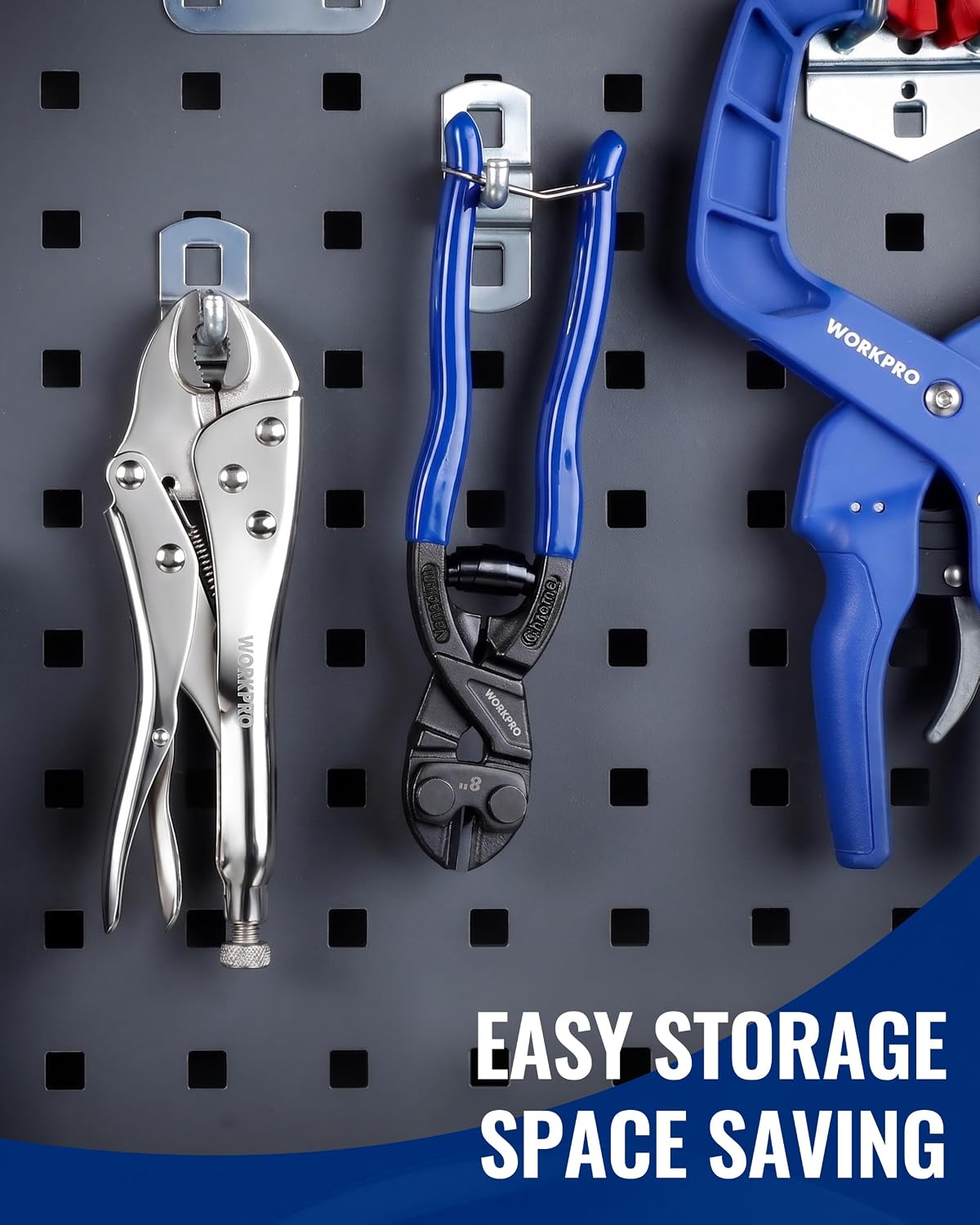 Workpro 8 inch mini bolt cutter in blue with soft-grip handles and a high-hardness cutter head