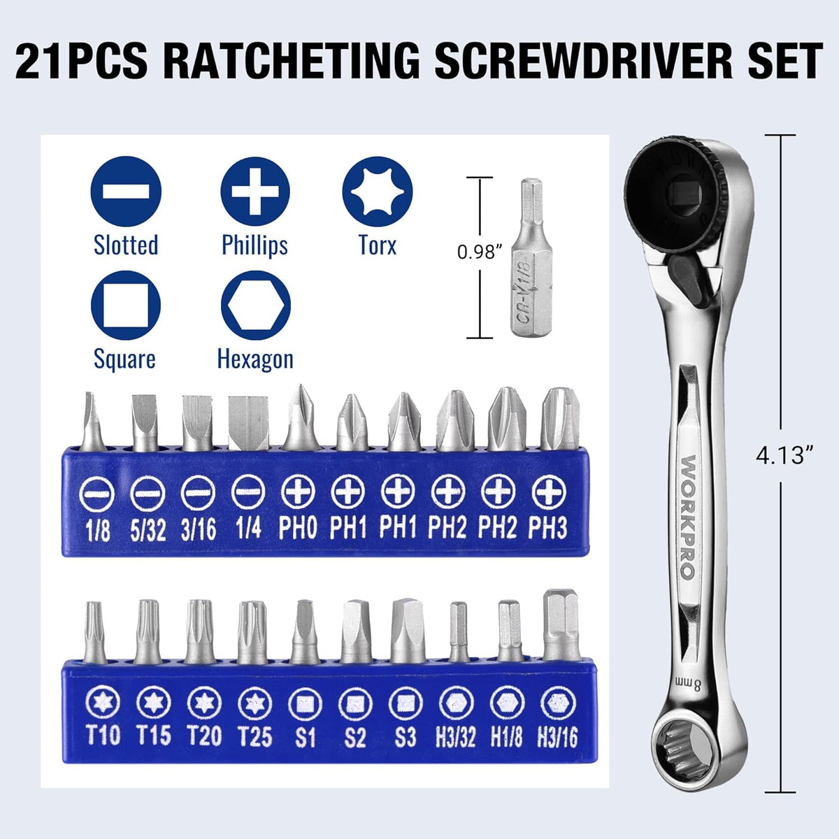 21-piece 1/4 in mini ratcheting screwdriver bit set with right-angle ratchet