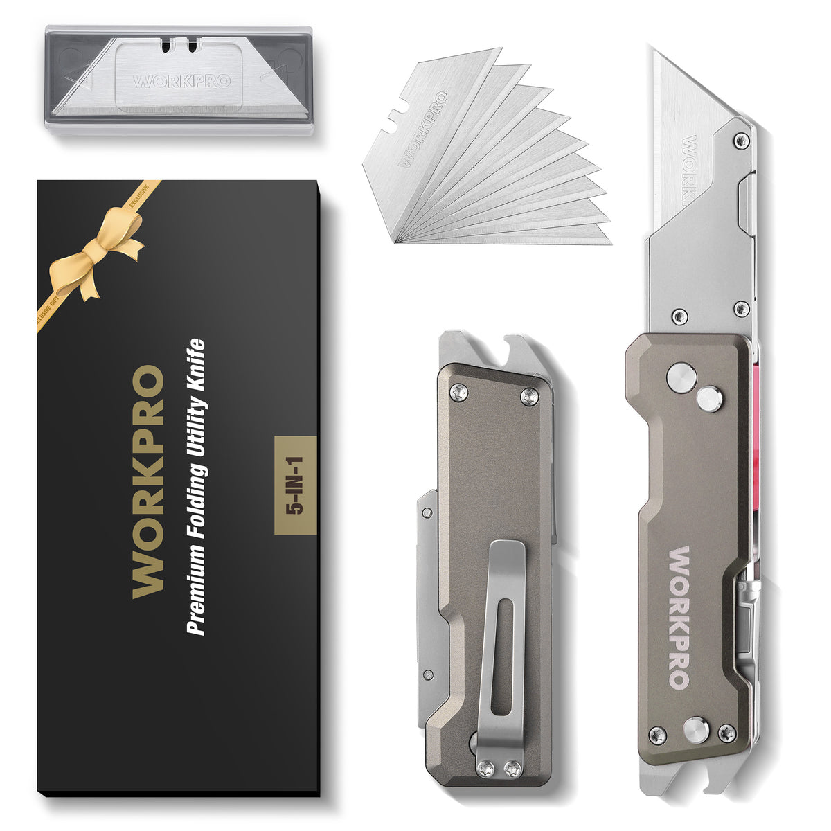 WORKPRO Titanium CNC Machined Utility Knife with extra 10 Blades, Aluminium Handle