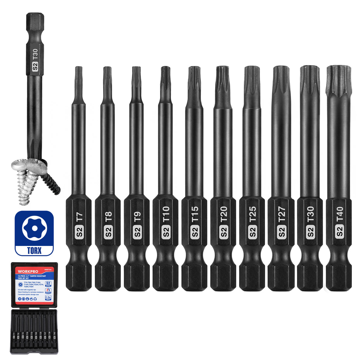 WORKPRO 10pcs Security Torx Bit Set with innovation quality high-quality durable secure CNC machined S2 steel