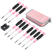 Workpro 10-piece precision screwdriver set in pink with chrome vanadium steel shafts and non-slip PP and TPR handles