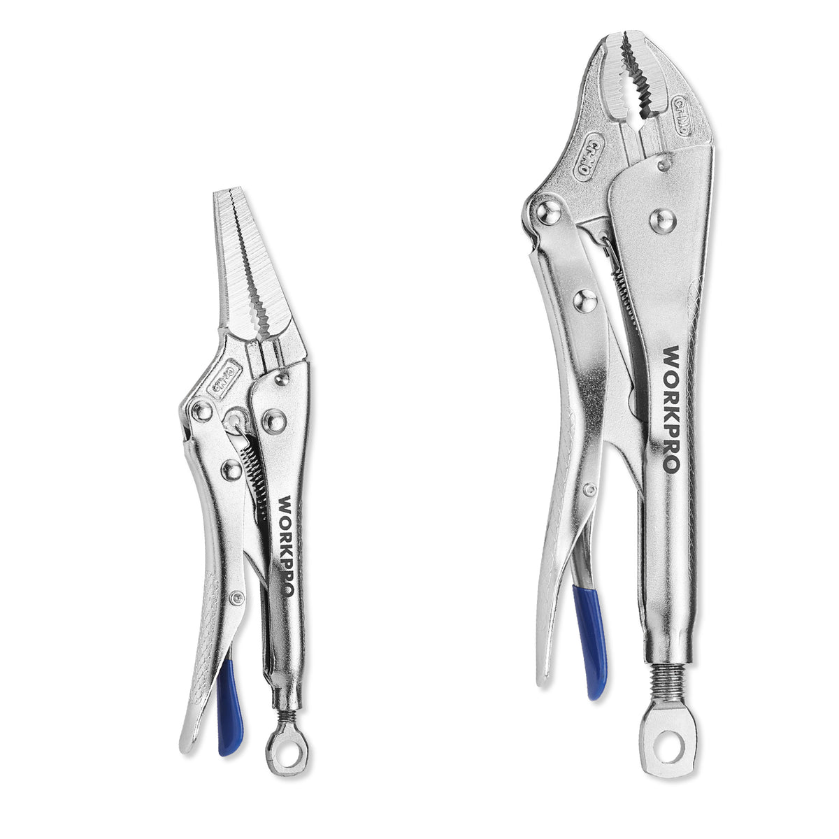 WORKPRO 2-Piece Locking Pliers Set, 6.5 Inch Long Nose & 10 Inch Curved Jaw, CR-MO Steel Construction with Adjustable Screw, Multipurpose Clamping Tool for Automotive, Welding, and Home DIY