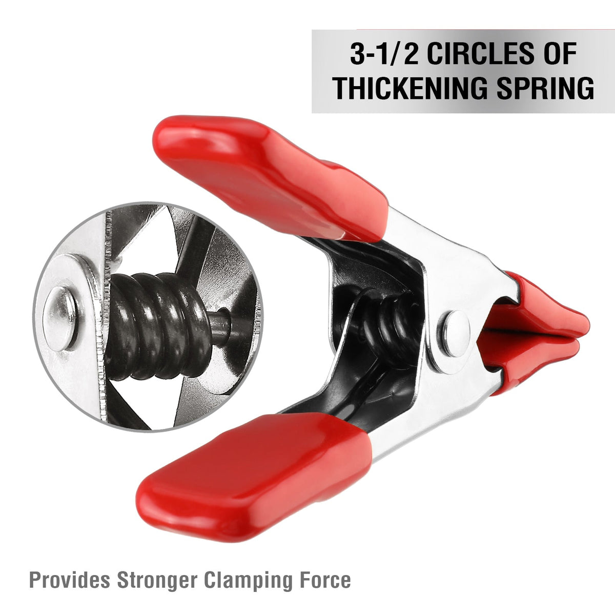 Steel spring clamp with thickening spring and red plastic-coated pads