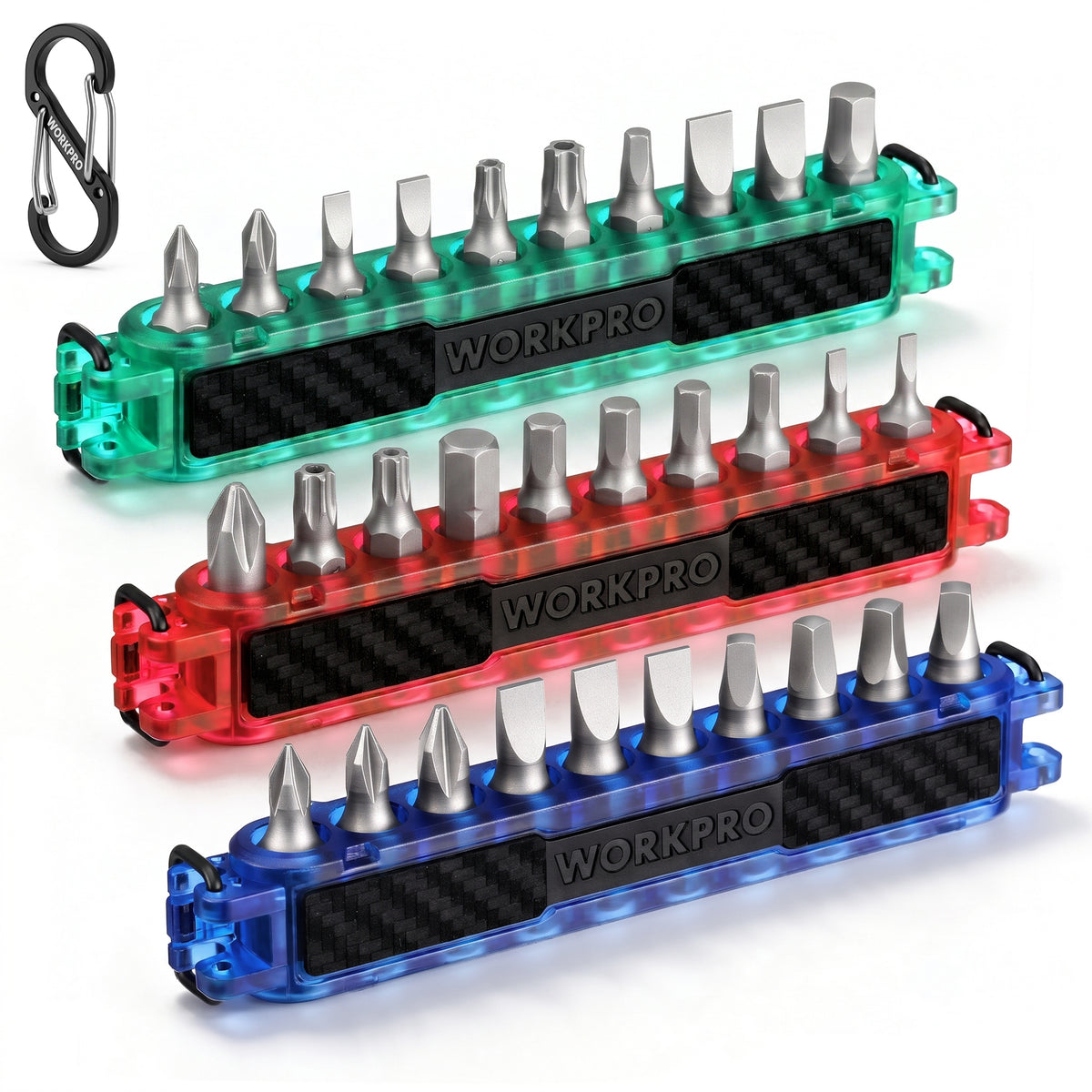 WORKPRO 3-Pack 1/4 in Hex Bit Holders, Bit Organizers with Carabiner