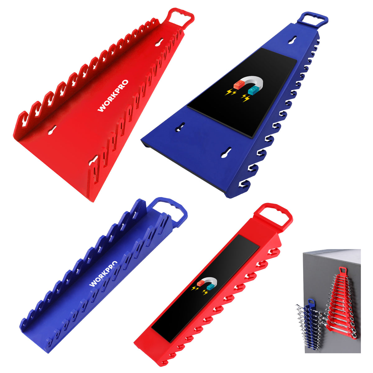 Red and blue tool holders with 'WORKPRO' branding on a white background.