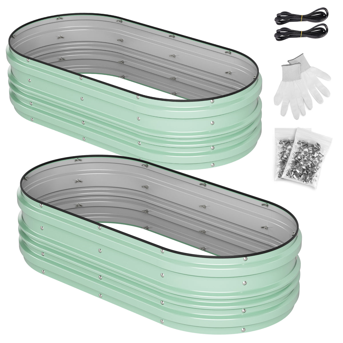Workpro galvanized raised garden bed set in pale green with open bottoms for deeper-rooted plants