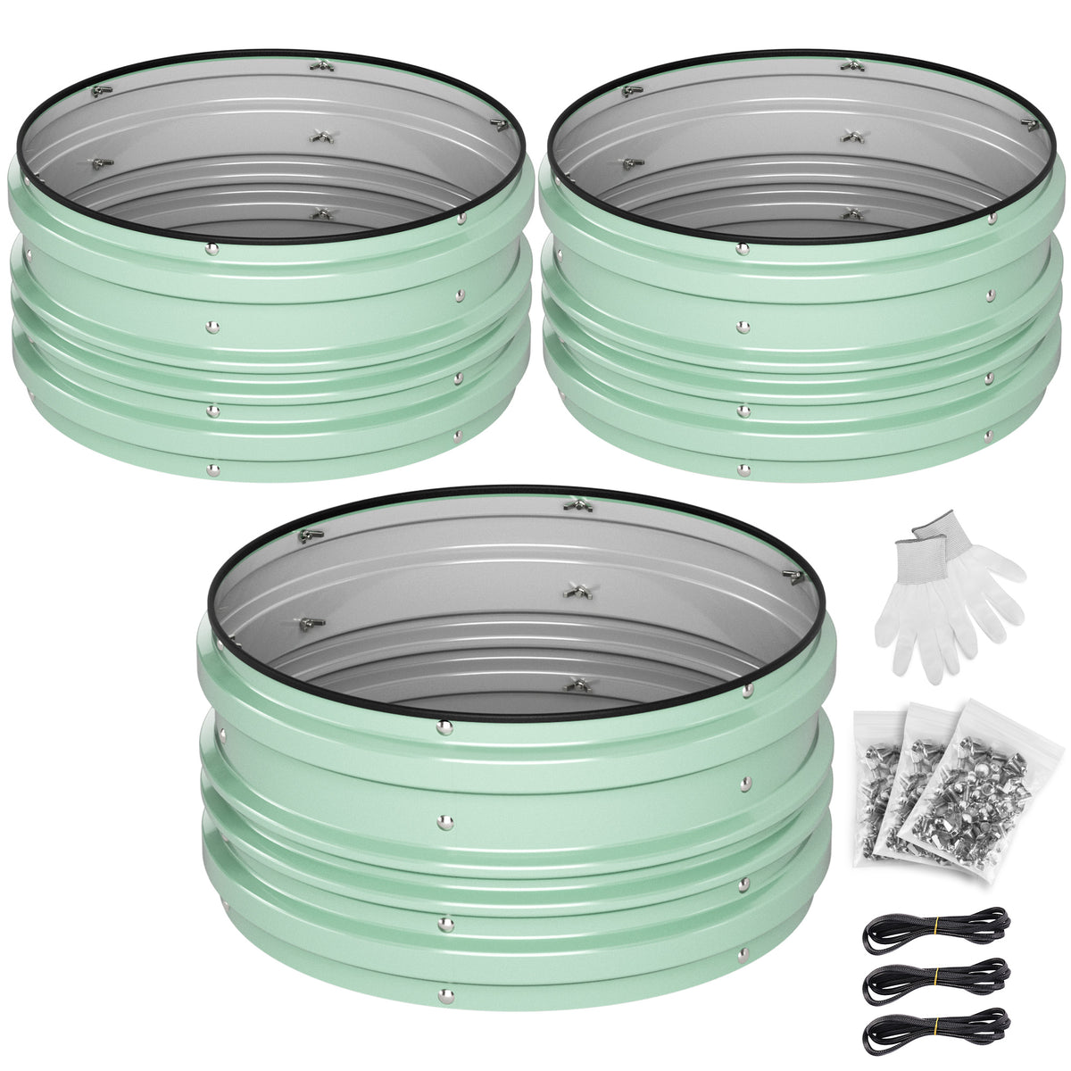 Workpro three piece galvanized raised garden bed set in mint green with open bottom drainage for deeper root access