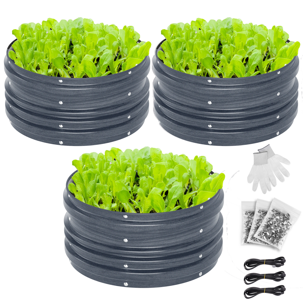 Workpro 3 pack raised garden bed kit in dark gray with open-bottom design for deeper-rooted planting
