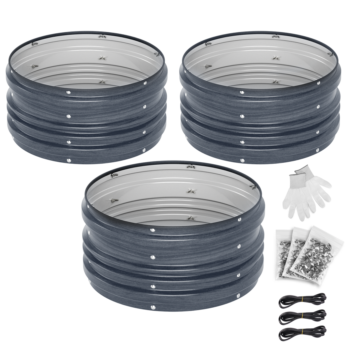 Workpro three pack dark gray raised garden bed kit with rolled edge safety design and open bottom for deeper rooted planting