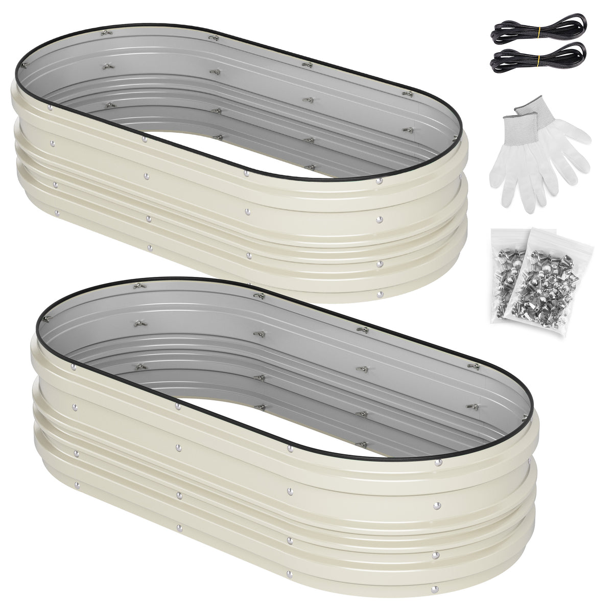 Workpro galvanized raised garden bed set in white with open bottoms for deeper rooted plants outdoors.