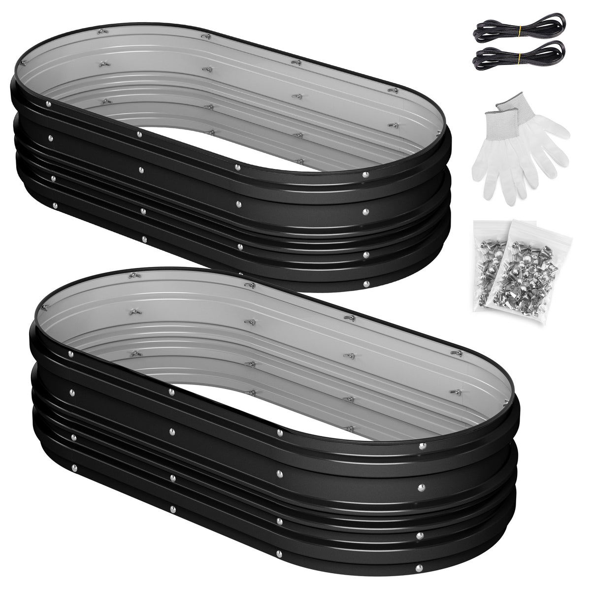 Workpro galvanized raised garden bed set in black with open-bottom design for deeper root access and drainage
