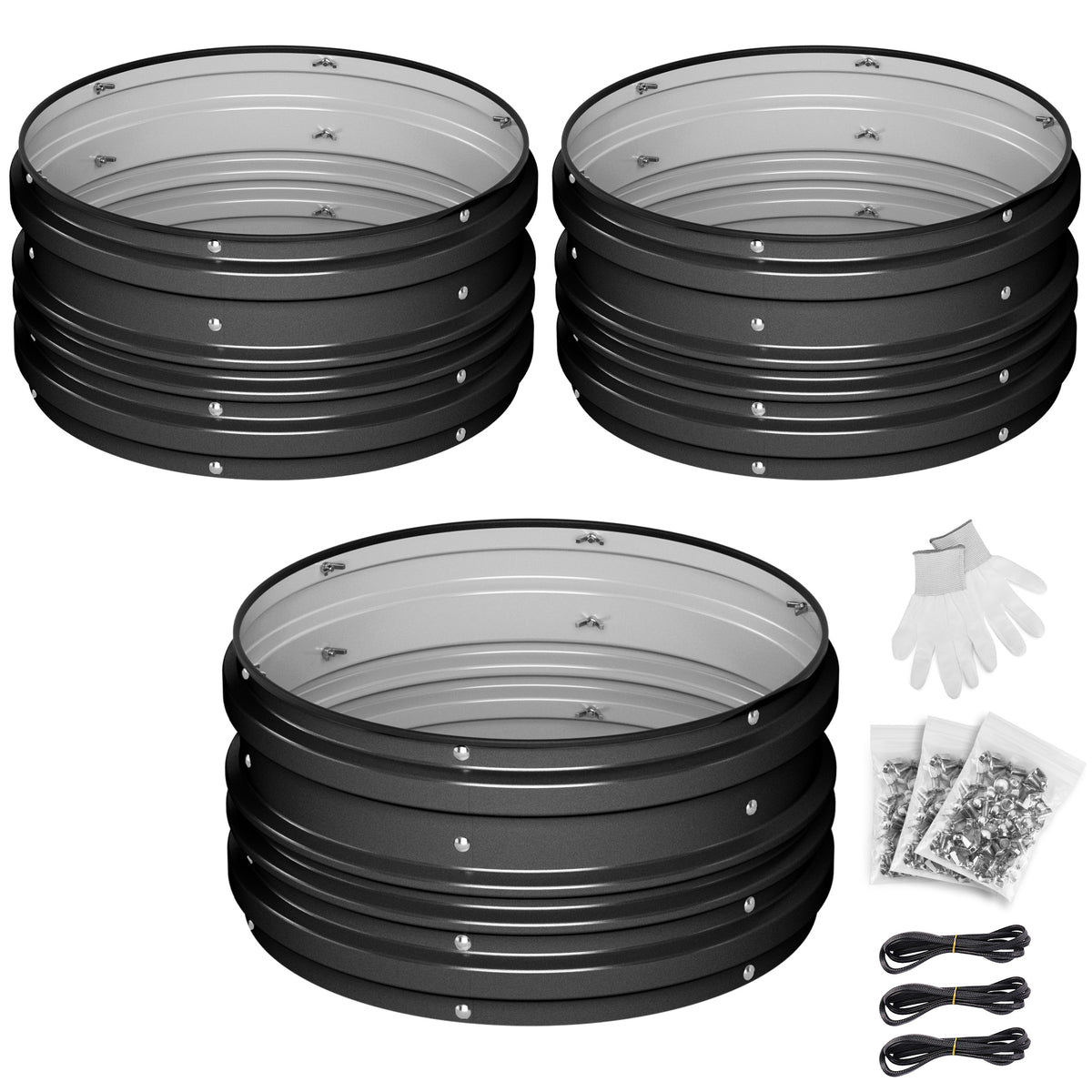 Workpro 3-piece galvanized raised garden bed set in black with open-bottom structure for deep-root access and drainage