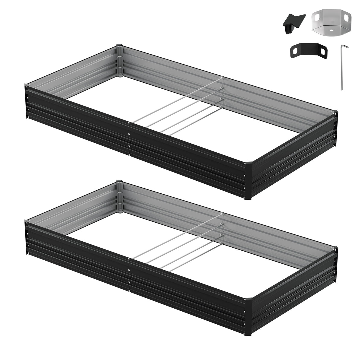 WORKPRO 7.5x4x1ft Outdoor Galvanized Metal Raised Garden Bed in black with secure, durable, convenient design