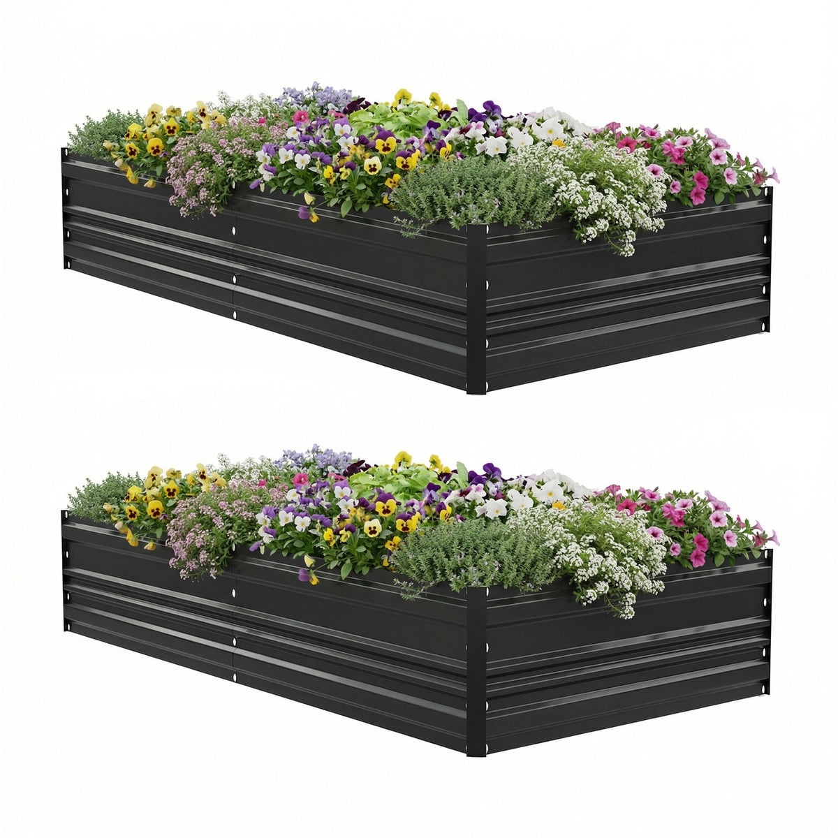 WORKPRO 7.5x4x1ft outdoor galvanized metal raised garden bed in black with rolled edges and protective corner caps