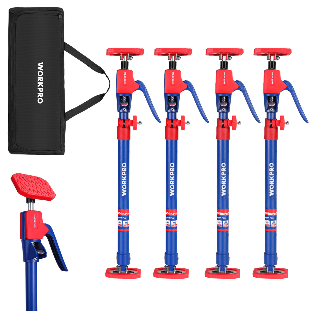 WORKPRO Cabinet Jack Support Pole 23-58 to 45-14 inch 4-pack with durable high-density metal and secure base