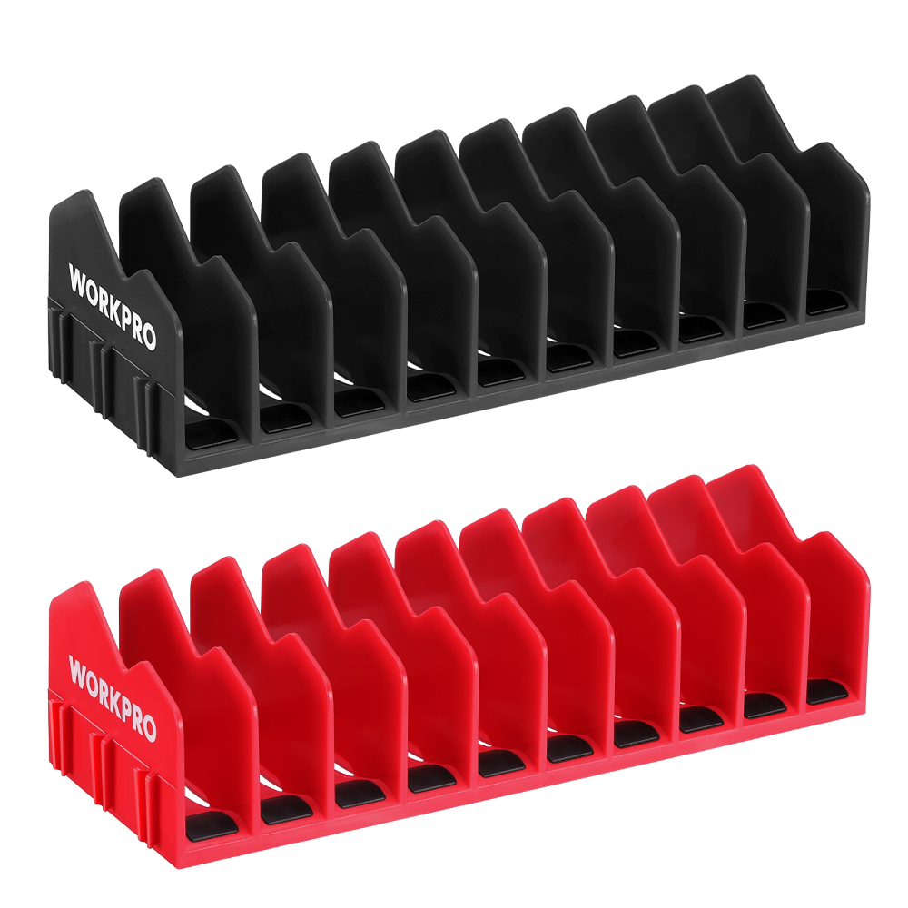 WORKPRO 2-Pack Plier Organizer Rack tool box organizer in black and red with non-slip rubber base