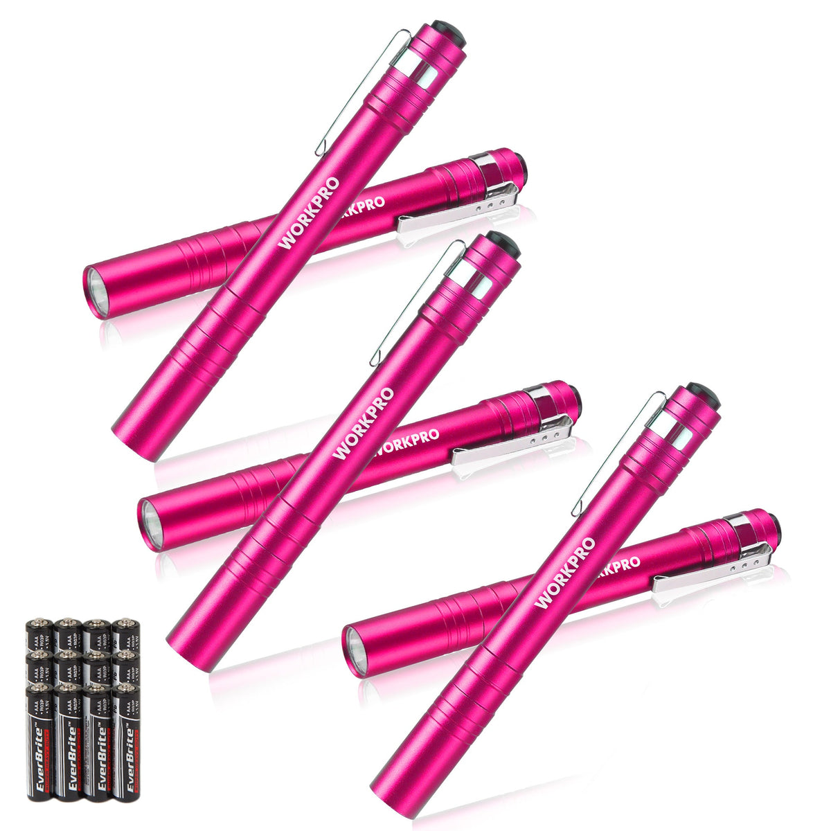 Pink pocket LED flashlight set with metal clip and bulb head