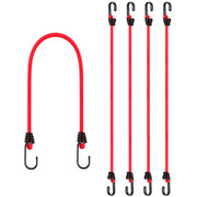 Workpro 24 inch bungee cords with hooks, red four pack, with braided outer layer and rubber core for secure cargo tie downs.