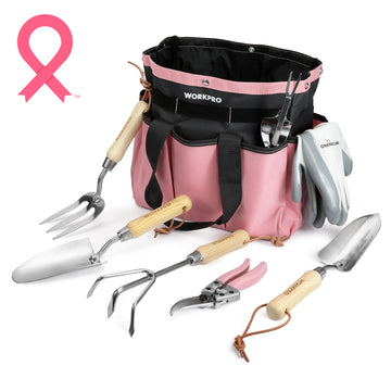 WORKPRO Pink Garden Tools 7 Pcs Set stainless steel garden hand tool set with innovation, quality, durable storage