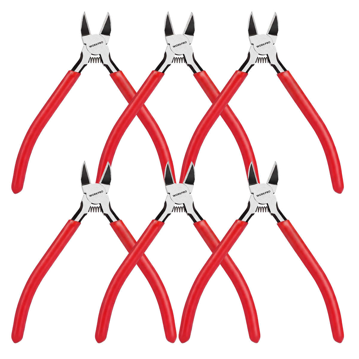 WORKPRO 6 Pack Wire Cutters with red handles, innovation quality and durable high-quality flush cutting pliers