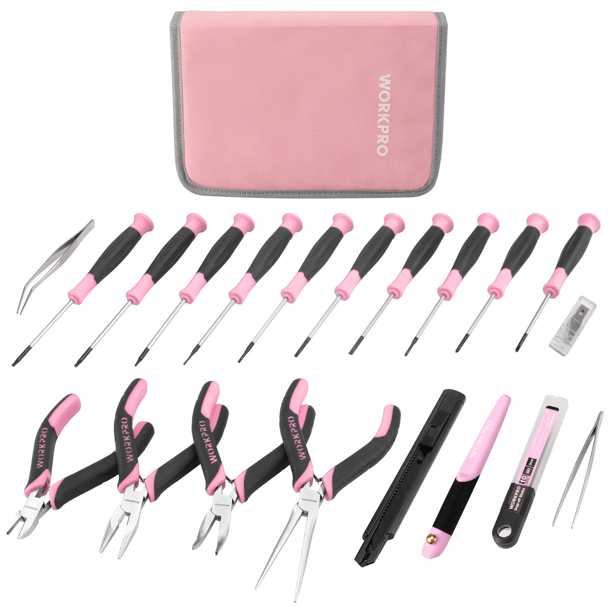 WORKPRO 33 Pcs Precision Repair Tool Set with pink and black handles, innovation quality and durable convenience