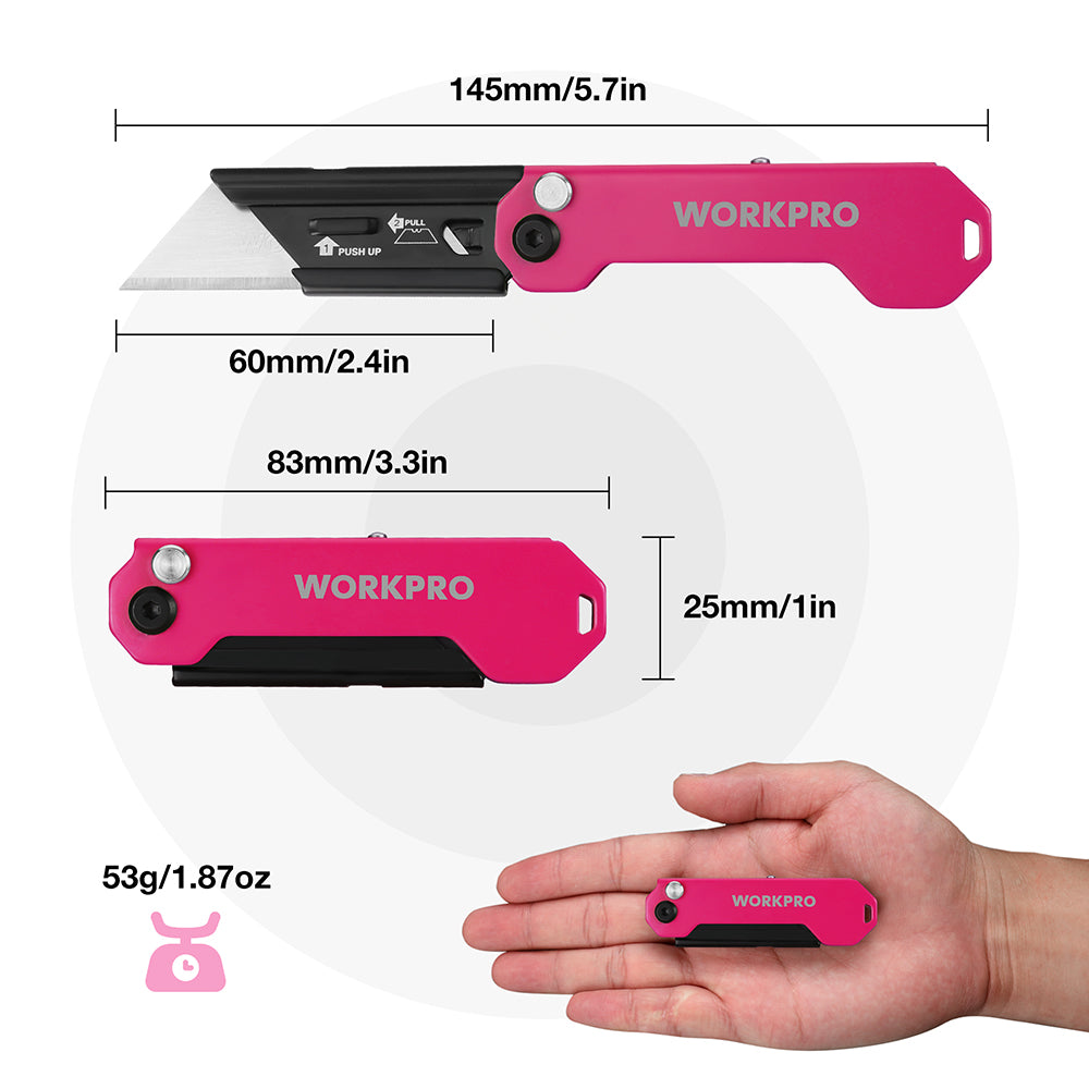 WORKPRO EDC Folding Utility Knife, Mini Box Cutter with Quick Open Axis Lock, Quick Change Blade Razor Knife, Foldable Small Pocket Knife with Belt Clip