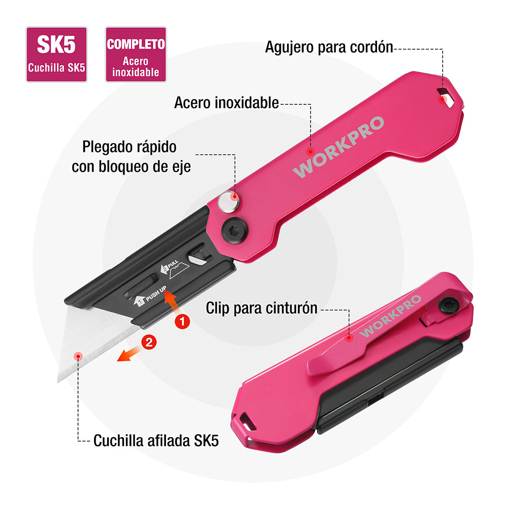 WORKPRO EDC Folding Utility Knife, Mini Box Cutter with Quick Open Axis Lock, Quick Change Blade Razor Knife, Foldable Small Pocket Knife with Belt Clip