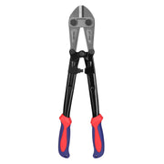 Workpro 14 inch bolt cutter in red and blue with precisely aligned blades and a lever fulcrum design.