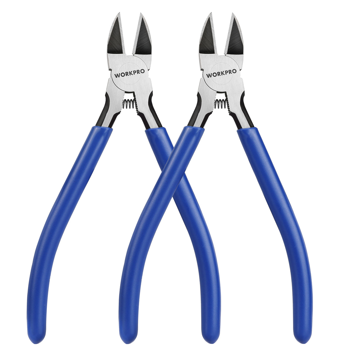 Workpro two pack precision flush wire cutters in blue with 5/32 inch copper wire cutting capacity
