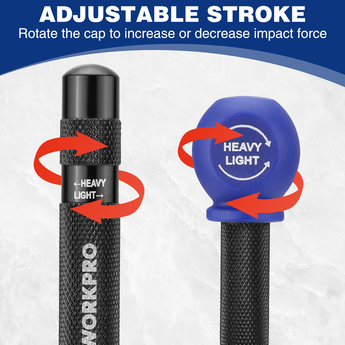 Automatic center punch showing adjustable blue cap and textured black grip