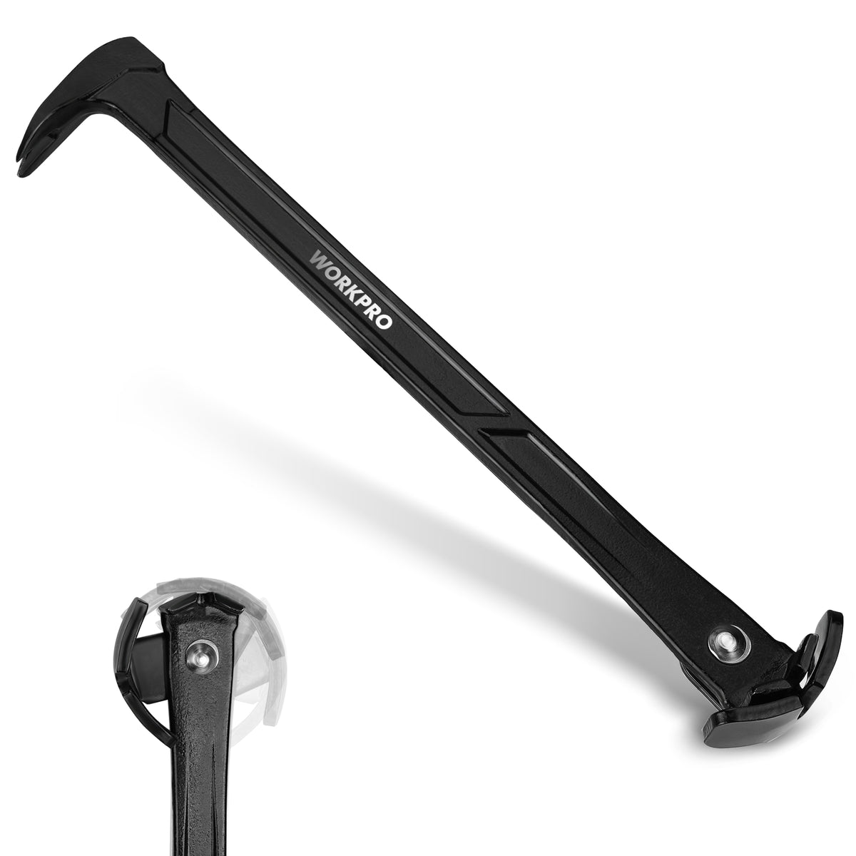 Workpro 13 inch nail puller in black with dual claw ends for extracting embedded nails from wood.
