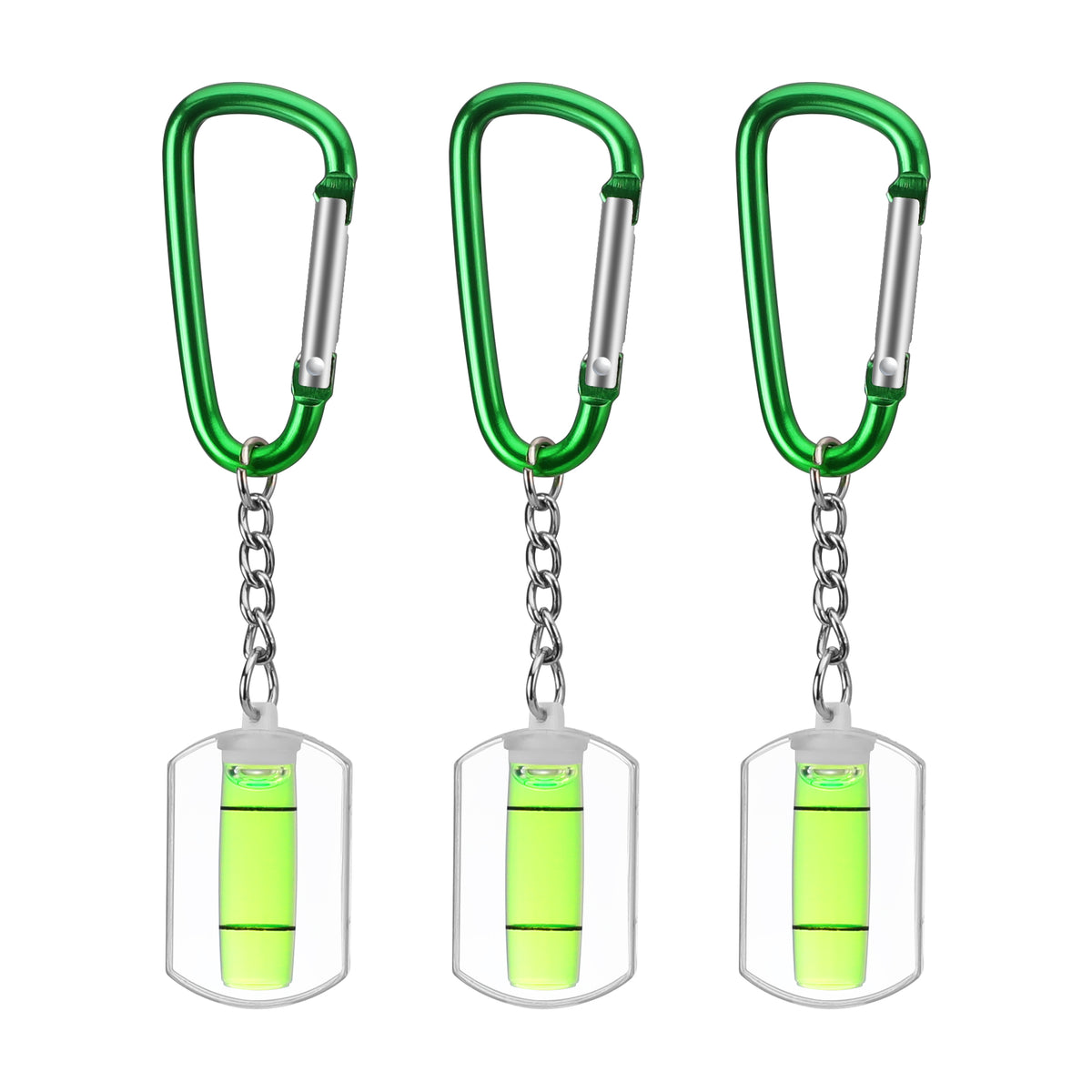 Workpro small bubble level three pack with keychains in green acrylic for framing and alignment tasks