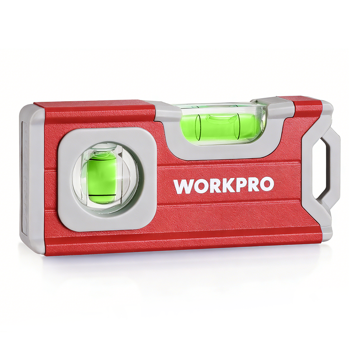 Workpro 4-1/2 inch mini magnetic pocket level in red aluminum alloy with two horizontal and vertical bubbles