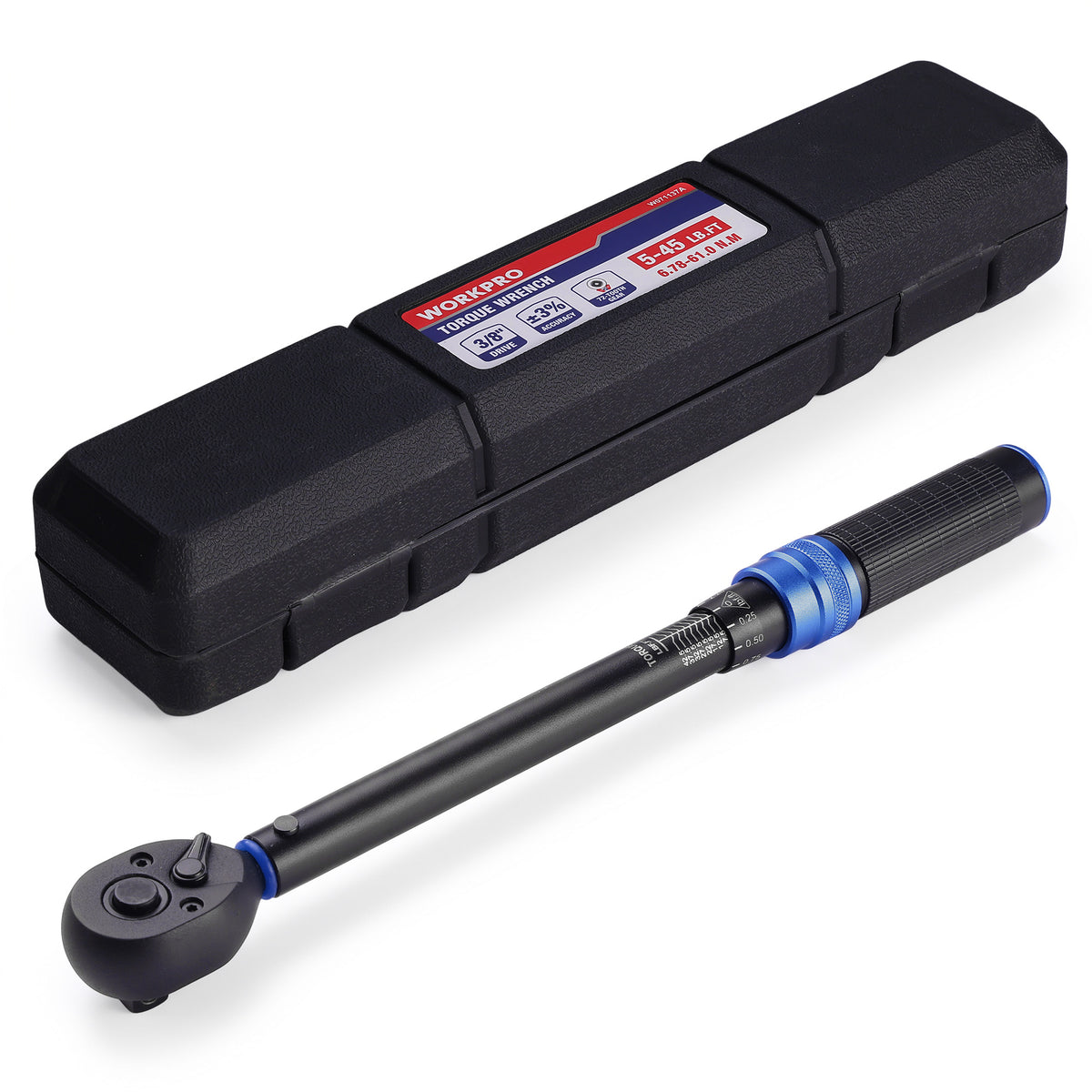 WORKPRO 3/8" Drive Click Torque Wrench, 5-45 ft-lb, ±3% Accuracy