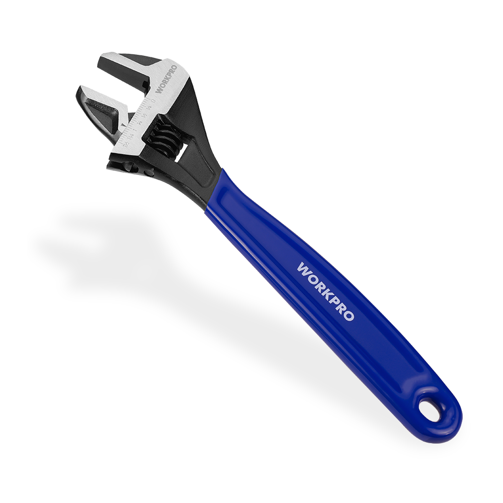 WORKPRO 12 inch adjustable wrench in black oxide Cr V steel and blue handle with durable quality