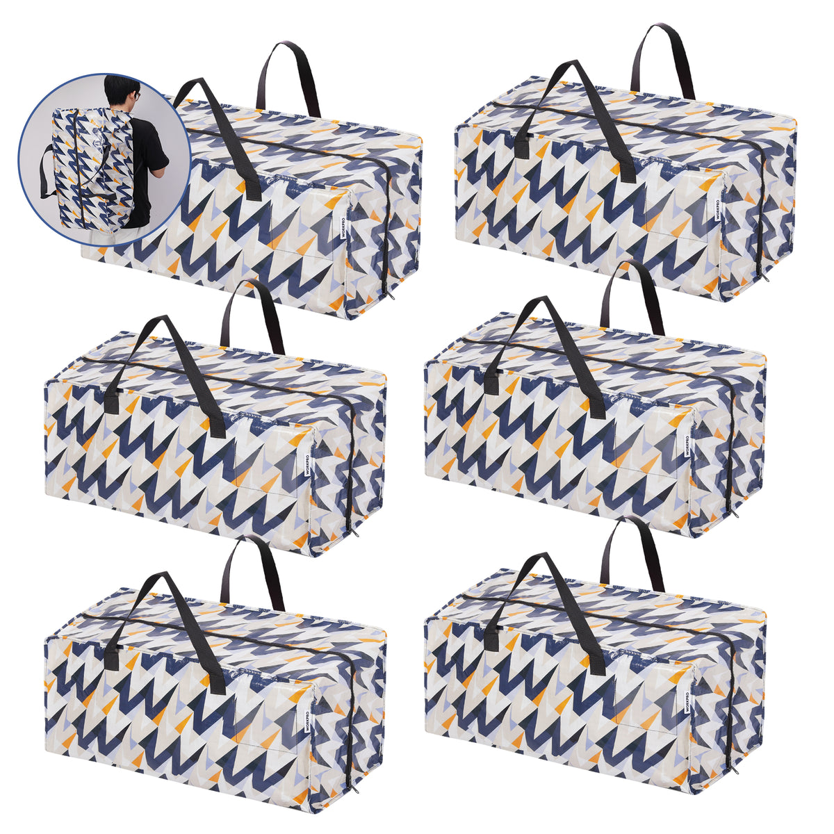 WORKPRO 6 Pack Extra Large Moving Bags with zippers and carry handles, innovation and durable quality