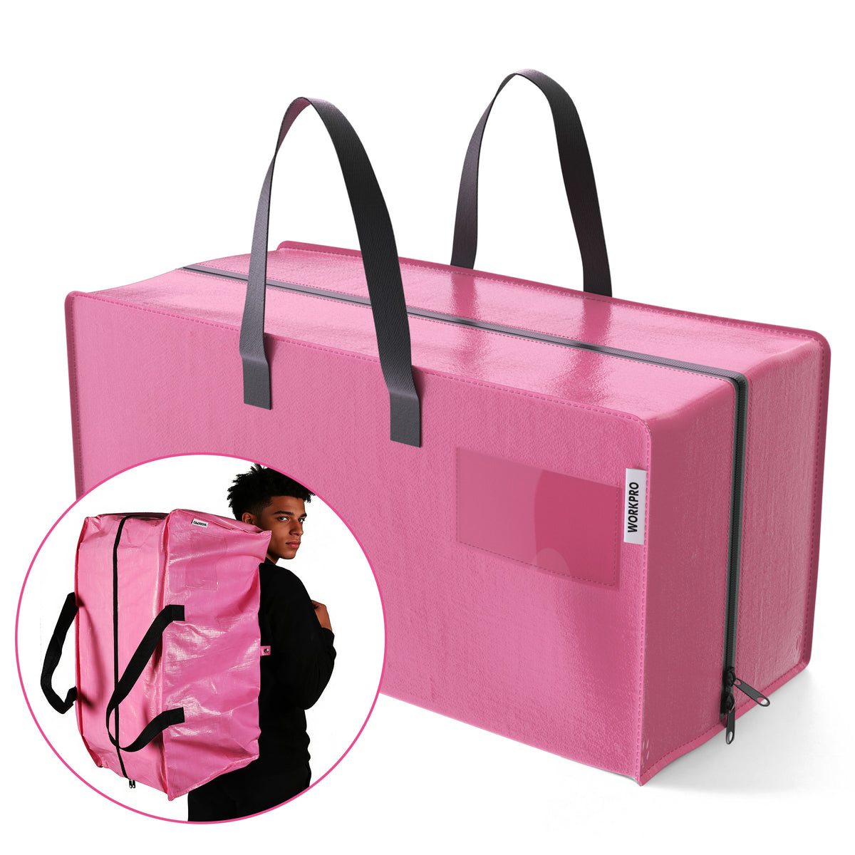 WORKPRO extra large moving bag in pink with innovation quality heavy duty zipper and carry handles