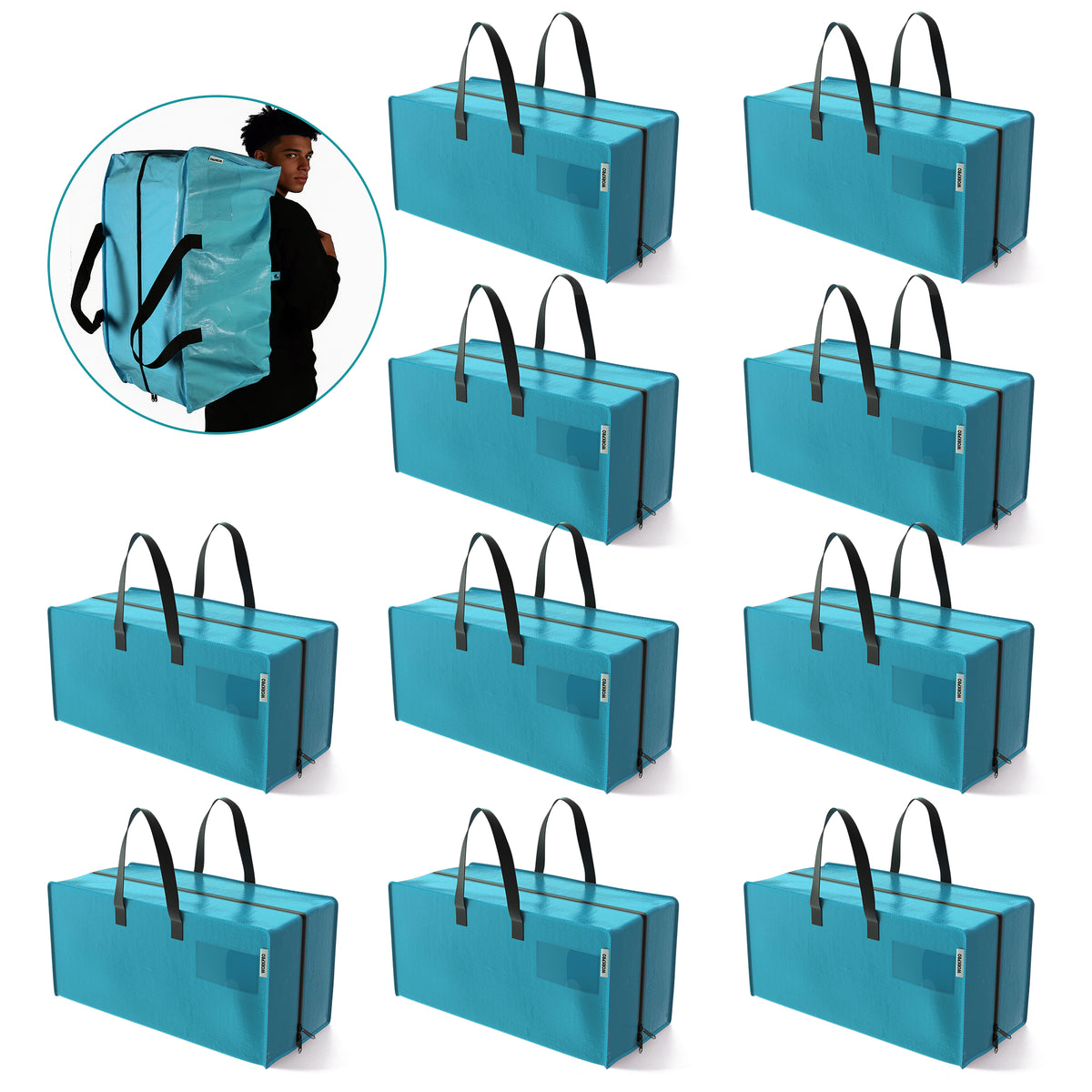 WORKPRO 10 Pack Extra Large Moving Bags in blue with zipper closure, innovation quality and durable secure handles