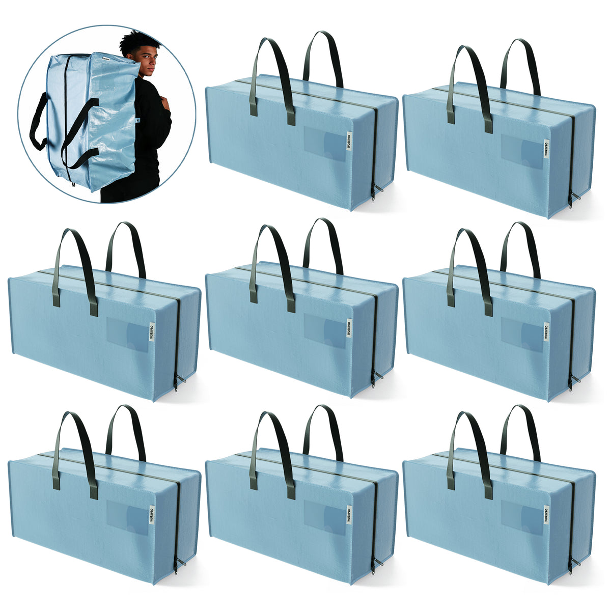WORKPRO 8 Pack Extra Large Moving Bags in dusty blue with innovation quality secure durable zippers and handles