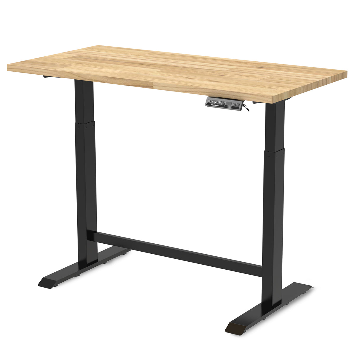 Workpro electric standing height adjustable workbench with black frame for workshop or garage use.