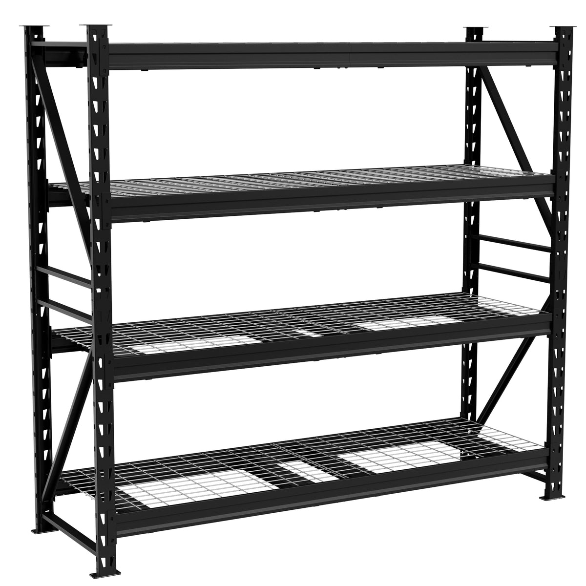 Workpro extra-width garage shelving unit in black with open wire shelves for organized storage
