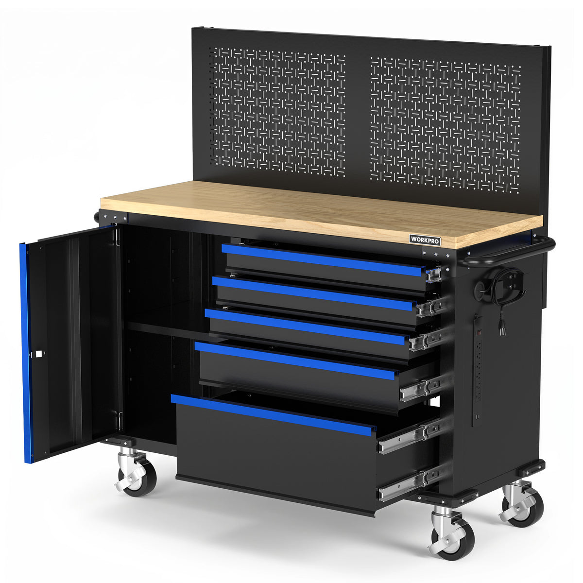 WORKPRO 52 inch x 20 inch rolling tool chest in black with innovation quality and secure durable storage