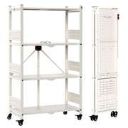 Workpro 4-tier folding shelf in white with ventilated shelves and two lockable caster wheels
